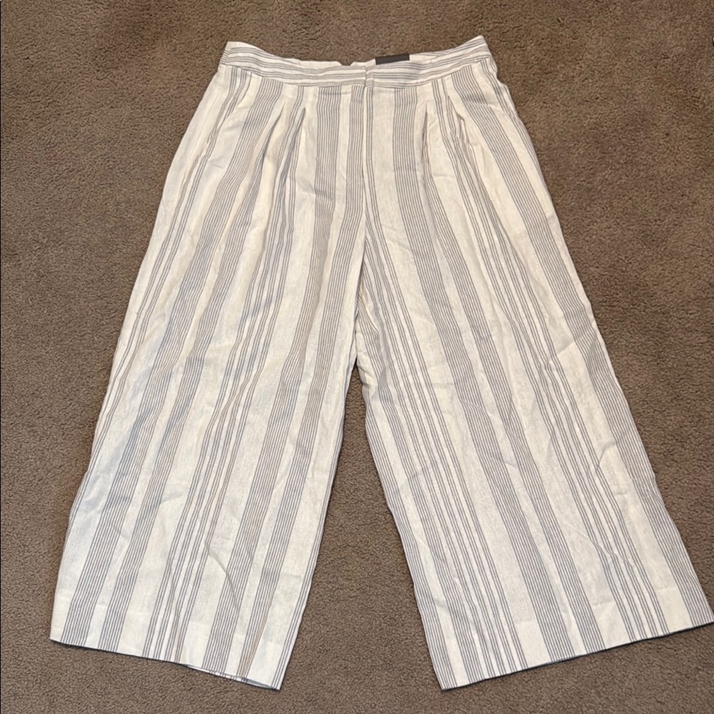 Worthington Gray and White Linen Striped Wide Leg Pants